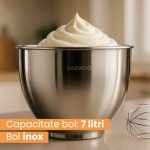 Mixer cu bol Daewoo DHM1000, 1000 W, 10 trepte de viteza, bol inox 7 litri, angrenaj metalic, display LED, accesorii incluse, Portocaliu
