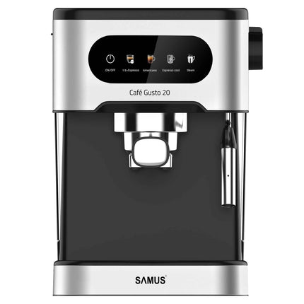 Espressor Samus Cafe Gusto 20, 20 bari, Putere 1350 W, Rezervor de apa transparent detasabil 1.5 litri, 5 optiuni presetate, Rezervor apa 1.5 L, Negru