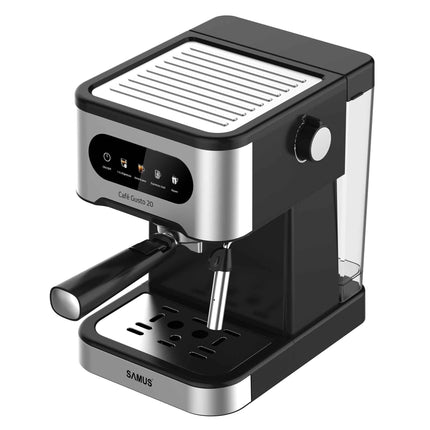 Espressor Samus Cafe Gusto 20, 20 bari, Putere 1350 W, Rezervor de apa transparent detasabil 1.5 litri, 5 optiuni presetate, Rezervor apa 1.5 L, Negru