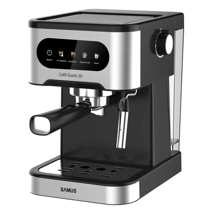 Espressor Samus Cafe Gusto 20, 20 bari, Putere 1350 W, Rezervor de apa transparent detasabil 1.5 litri, 5 optiuni presetate, Rezervor apa 1.5 L, Negru