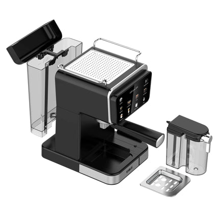 Espressor Samus Cafe Luxe 20 K, 20 bari, Rezervor lapte 500 ml, 8 tipuri de bauturi, Cafea macinata sau capsule de cafea, Putere 1350 W, Rezervor de apa 1.5 litri, Touch Control, Negru/Inox