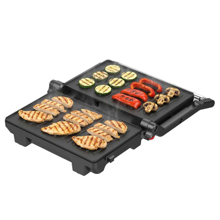 Grill electric Albatros GT-1000X, 1000 W, Indicator luminos de functionare, Placi tip grill din aluminiu turnat, Control automat al temperaturii