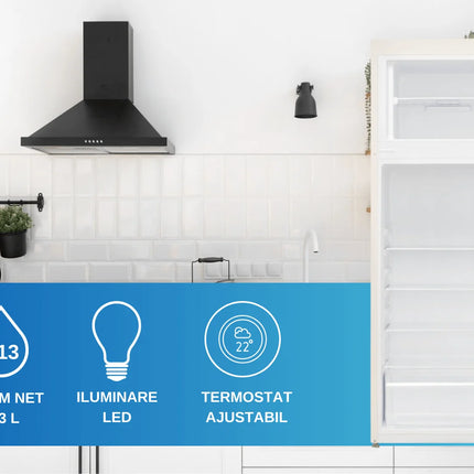 Frigider cu doua usi LDK LF-220EB, Capacitate 213 l, Less Frost, Termostat ajustabil, Iluminare LED, H 144 cm, Bej