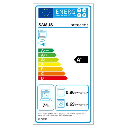 Cuptor incorporabil Samus SC633GDT15, 74 L, Panou slim din sticla neagra, 15 functii + gatire 3D, Putere cuptor 2890-3440 W, Grill electric