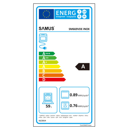 Aragaz Samus SM669VDE Inox, Full electric, 4 zone de gatit vitroceramice, Timer digital, Touch Control, Display digital, Capacitate cuptor: 59 L, Inox (laterale argintii)