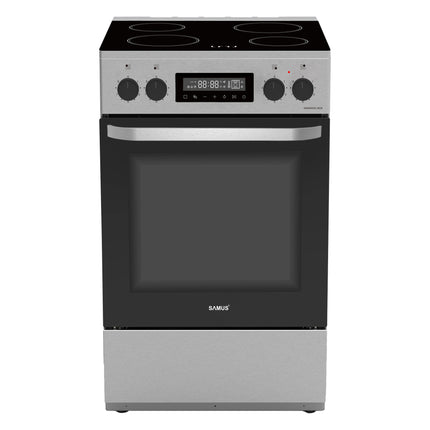 Aragaz Samus SM669VDE Inox, Full electric, 4 zone de gatit vitroceramice, Timer digital, Touch Control, Display digital, Capacitate cuptor: 59 L, Inox (laterale argintii)
