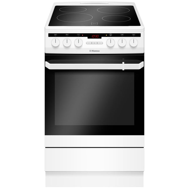 Aragaz Hansa FCCW58200, 4 zone de gatit, Electric, Curatare abur, Grill, Clasa A, 50 cm, Alb Hansa