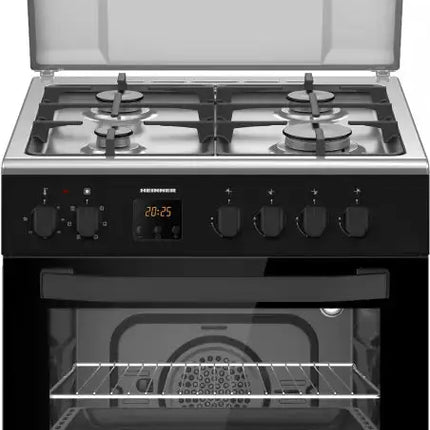 ARAGAZ MIXT HEINNER HFSC-S66FDCC-IBK, DIGITAL, 4 ARZÄ‚TOARE, CUPTOR ELECTRIC, AUTOCURÄ‚ÈšARE CATALITICÄ‚, TIMER, GRILL, VENTILAÈšIE, APRINDERE ELECTRICÄ‚ PLITÄ‚, SERTAR INFERIOR VASE, 60X60 CM, NEGRU