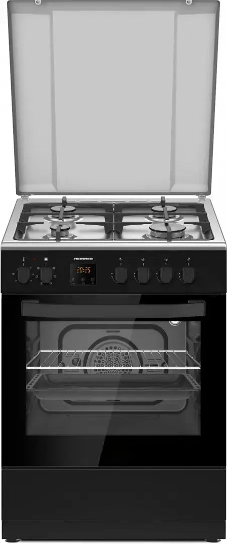 ARAGAZ MIXT HEINNER HFSC-S66FDCC-IBK, DIGITAL, 4 ARZÄ‚TOARE, CUPTOR ELECTRIC, AUTOCURÄ‚ÈšARE CATALITICÄ‚, TIMER, GRILL, VENTILAÈšIE, APRINDERE ELECTRICÄ‚ PLITÄ‚, SERTAR INFERIOR VASE, 60X60 CM, NEGRU
