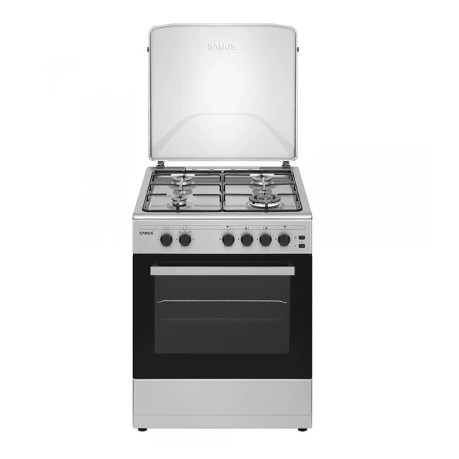 ARAGAZ SAMUS SM661XPGS1, 4 ARZĂTOARE (1 WOK), CUPTOR PE GAZ, 55 L, GRILL, TIMER, APRINDERE ELECTRICĂ PLITĂ, SIGURANȚĂ PLITĂ + CUPTOR, INOX Samus