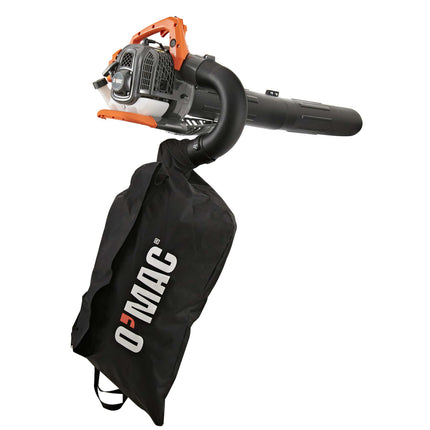 Aspirator / Suflanta O-Mac AS 100, 1 CP, 2 timpi, 25.4 CC,sac colector 45 l,viteza maxima aer 62.7 m/s,volum mediu de aer 10.6 mc/min,sistem Easy Start,pompa amorsare,negru-portocaliu O-MAC