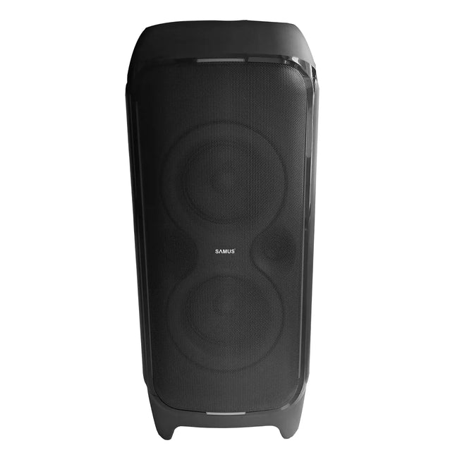 BOXĂ PORTABILĂ ACTIVĂ SAMUS PRIME SOUND 590, 450 W, BLUETOOTH, USB, AUX IN, RADIO FM, FUNCȚIE EXTRA BASS, AFIȘAJ ELECTRONIC LED, NEGRU, MICROFON, TELECOMANDĂ Samus