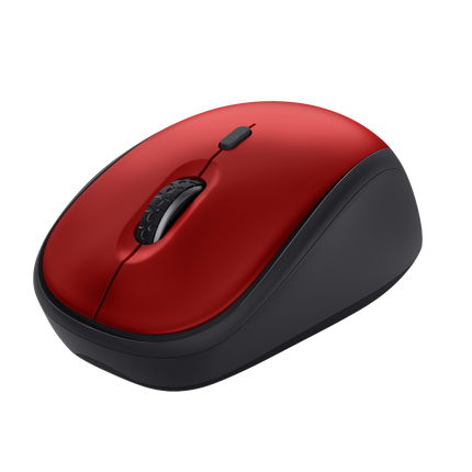 Trust Yvi+. Form factor: Right-hand. Movement detection technology: Optical, Device interface: RF Wireless, Movement resolution: 1600 DPI, Buttons type: Pressed buttons, Buttons quantity: 4, Scroll type: Wheel. Power source: Batteries. Product colour: Black, Red