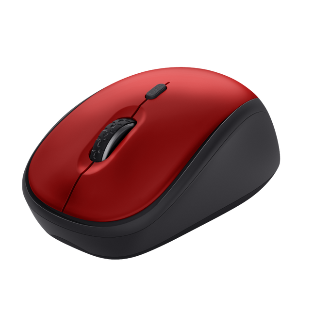 Trust Yvi+. Form factor: Right-hand. Movement detection technology: Optical, Device interface: RF Wireless, Movement resolution: 1600 DPI, Buttons type: Pressed buttons, Buttons quantity: 4, Scroll type: Wheel. Power source: Batteries. Product colour: Black, Red