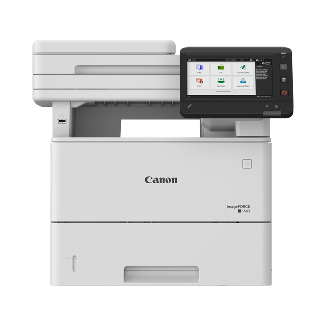 CANON IMAGEFORCE 1643 MONO LASER MFP, Format A4, Functii: Print, Copy, Scan, Send, Viteza printare: 43ppm, Rezolutie: 1200x1200dpi, Limbaje printare: UFR II, PCL6, PCL5*, AdobeÂ® PostScriptÂ®3TM, Duplex automat, Copiere: 43ppm, FPO. 6.3 sec., Rezolutie: 600 x 600dpi, pana la 9999 copii, Zoom-25-400%