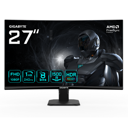 GIGABYTE GS27FC2. Display diagonal: 68.6 cm (27"), Display resolution: 1920 x 1080 pixels, HD type: Full HD, Display technology: LED, Response time: 1 ms, Native aspect ratio: 16:10, Viewing angle, horizontal: 178Â°, Viewing angle, vertical: 178Â°. VESA mounting. Product colour: Black