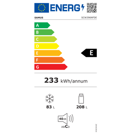 Combina frigorifica Samus SCW396NFDE, 291 l, Full No Frost, Dozator apa, Clasa energetica E, 3 sertare congelator, H 186 cm, Alb