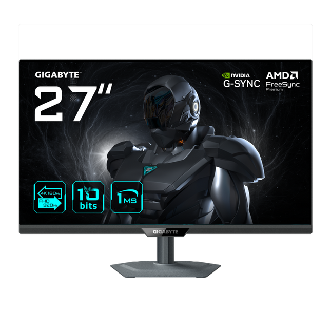 Monitor Gaming Gigabyte G27UP, 27", Dual Mode UHD (3840x2160), 160Hz, FHD (1920x1080), 320Hz, IPS, 1ms GtG, HDR10, Flicker-Free, G-Sync Compatible, Night Vision, Low Blue Light, AMD FreeSync Premium, Smart OD, 2xHDMI 2.1, DP 1.4, USB Type-C, Pivot, Negru