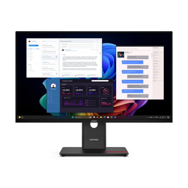 Lenovo ThinkVision T27UD-40. Display diagonal: 68.6 cm (27"), Display resolution: 3840 x 2160 pixels, HD type: 4K Ultra HD, Display technology: LCD, Response time: 6 ms, Native aspect ratio: 16:9, Viewing angle, horizontal: 178Â°, Viewing angle, vertical: 178Â°. Built-in USB hub. VESA mounting, Height