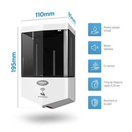 Dozator sapun lichid cu senzor Limpio SD600S – 600 ml, ABS, montaj suspendat, antifurt