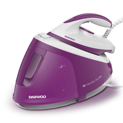 Statie de calcat cu cu aburi Daewoo DSS240, 2400W, rezervor 1800 ml, talpa ceramica, jet abur 240 g/min, debit abur continuu:120 g/min, abur vertical, sistem anti-calcar, mod Eco, oprire automata, Violet