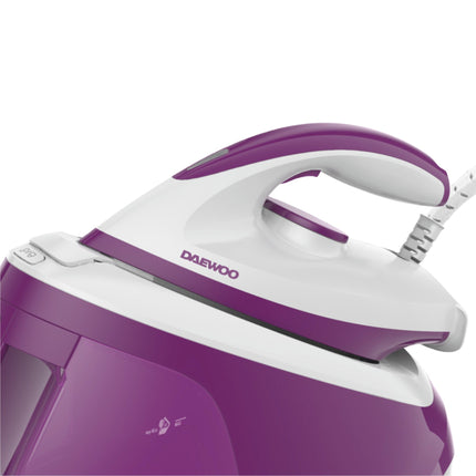 Statie de calcat cu cu aburi Daewoo DSS240, 2400W, rezervor 1800 ml, talpa ceramica, jet abur 240 g/min, debit abur continuu:120 g/min, abur vertical, sistem anti-calcar, mod Eco, oprire automata, Violet