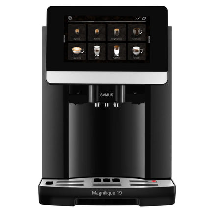 ESPRESSOR AUTOMAT SAMUS MAGNIFIQUE 19, PUTERE 1200-1450 W, 19 BARI, REZERVOR APĂ 1.7 L, RECIPIENT CAFEA BOABE 250 G, 20 TIPURI BĂUTURI, SISTEM EXTRACȚIE LAPTE CU FURTUN 25 CM, ÎNĂLȚIME REGLABILĂ DUZE Samus