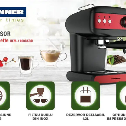 ESPRESSOR MANUAL HEINNER RED BOQUETTE HEM-1100BKRD Heinner