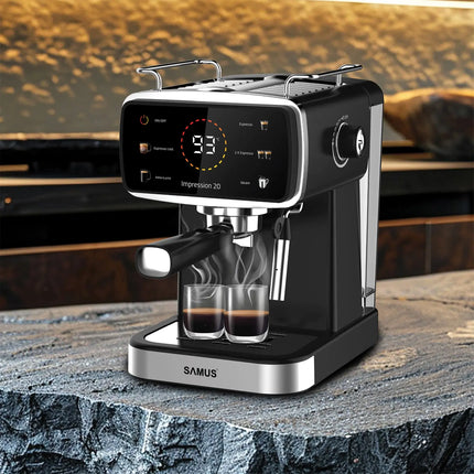 ESPRESSOR SAMUS IMPRESSION 20, 20 BARI, 5 OPTIUNI CAFEA, TOUCH CONTROL, REZERVOR APA 1.5L, 1350W, ECRAN AFISARE TEMPERATURA APA, SISTEM ELECTRONIC DE INCALZIRE, NEGRU Samus