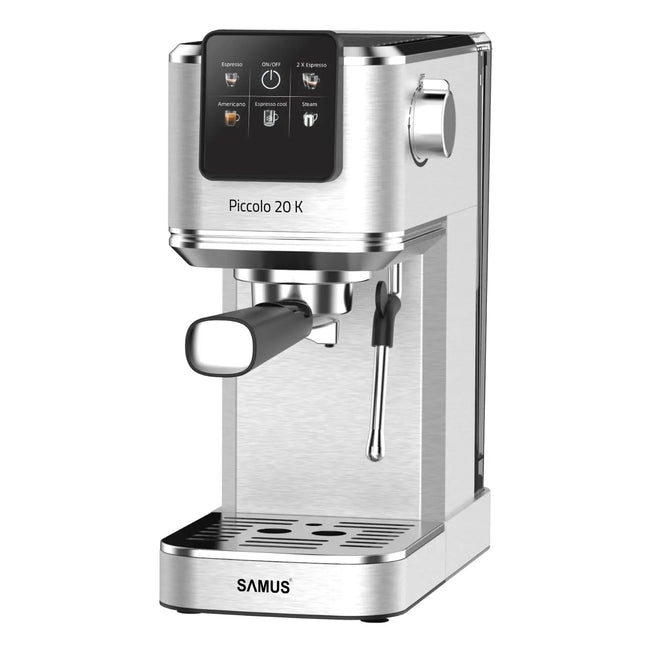 ESPRESSOR SAMUS PICCOLO 20 K, 20 BARI, TOUCH CONTROL, 5 OPȚIUNI CAFEA, REZERVOR APĂ 1.2 L, 1350 W, SISTEM ELECTRONIC DE ÎNCĂLZIRE, CAFEA MĂCINATĂ SAU CAPSULE, DUZĂ ABUR Samus