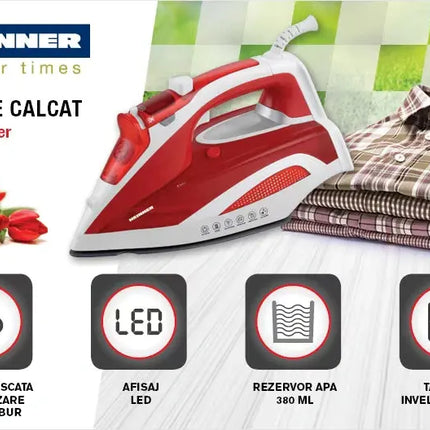FIER DE CALCAT HEINNER HSI-2400RD, 2000-2400W, REZERVOR APA 380ML, TALPA CU INVELIS CERAMIC Heinner