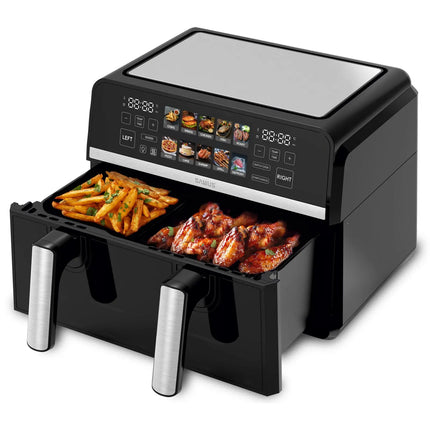 FRITEUZA CU AER CALD SAMUS AF9BIG-S2500DW, 2500 W, 9 LITRI, SEPARATOR COMPARTIMENT DETASABIL, AFIȘAJ ELECTRONIC COLOR, TOUCH CONTROL, TIMER, 10 PROGRAME, TEHNOLOGIA FRY-FORCE 360° Samus