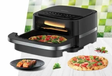 FRITEUZA CU AER CALD SI CUPTOR PIZZA 2 IN 1 HEINNER PIZZA EASTFRY HPAF-B4DC22BK