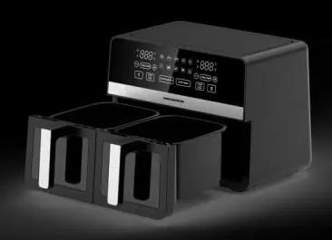 FRITEUZA DUBLA CU AER CALD HEINNER SIMCOOK HAF-K10DB24BK, 2400W, CAPACITATE TOTALA: 9.5L, TERMOSTAT AJUSTABIL CU DISPLAY LED, CONTROL DIGITAL INDIVIDUAL, 10 PROGRAME PRESETATE, FUNCTIE DECONGELARE, TI Heinner