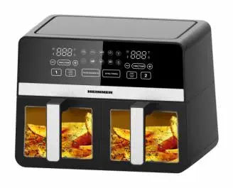 FRITEUZA DUBLA CU AER CALD HEINNER SIMCOOK HAF-K10DB24BK, 2400W, CAPACITATE TOTALA: 9.5L, TERMOSTAT AJUSTABIL CU DISPLAY LED, CONTROL DIGITAL INDIVIDUAL, 10 PROGRAME PRESETATE, FUNCTIE DECONGELARE, TI Heinner