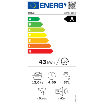 Masina de spalat rufe Samus WSADI-12147, Capacitate 12 kg, 15 programe, Motor Inverter