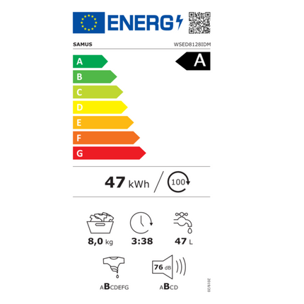 Masina de spalat rufe Samus WSEDI8128IDM, 8 kg, 1200 rpm, Clasa energetica A, Inverter Direct Motor