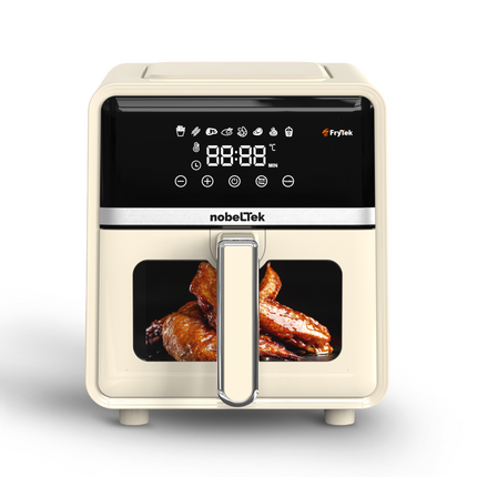 Friteuza cu aer cald nobeLTek NAF1400C, 1400 W, display LCD, capacitate 5 L, timer, 8 programe predefinite, temperatura reglabila 80-200 grade, cos cu maner, Crem