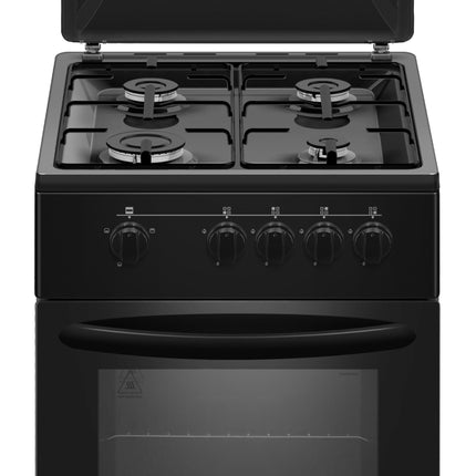 Aragaz Nobeltek NLT 5551N/G1, 50 cm, plita gaz, cuptor gaz, siguranta plita si cuptor, echipat cu diuze GPL, diuze GN de schimb, capac tabla, Negru