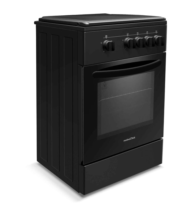 Aragaz Nobeltek NLT 5551N/G1, 50 cm, plita gaz, cuptor gaz, siguranta plita si cuptor, echipat cu diuze GPL, diuze GN de schimb, capac tabla, Negru