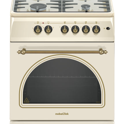 Aragaz Mixt Nobeltek Nlt 6604RB/FE1, Plita Gaz, Cuptor Electric, 4 Arzătoare, Aprindere Electrica, Bej