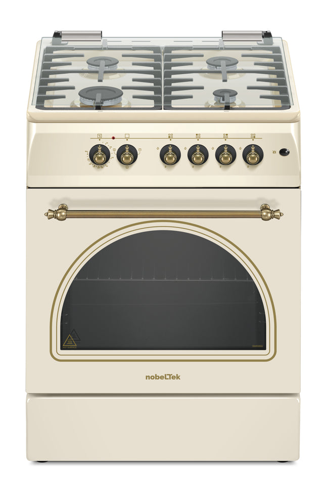 Aragaz Mixt Nobeltek Nlt 6604RB/FE1, Plita Gaz, Cuptor Electric, 4 Arzătoare, Aprindere Electrica, Bej
