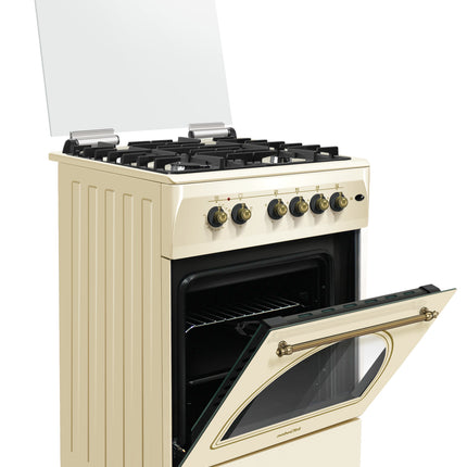 Aragaz Mixt Nobeltek Nlt 6604RB/FE1, Plita Gaz, Cuptor Electric, 4 Arzătoare, Aprindere Electrica, Bej