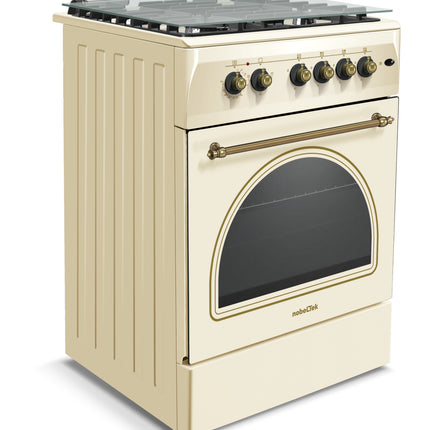 Aragaz Mixt Nobeltek Nlt 6604RB/FE1, Plita Gaz, Cuptor Electric, 4 Arzătoare, Aprindere Electrica, Bej