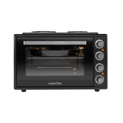 Cuptor electric NobeLTek NLT FSOHP60BK, 60L, 2000W, plite electrice 1500w + 1000w, grill, timer, termostat, sticla dubla, ventilator, iluminare, Negru