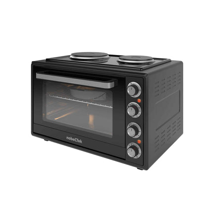 Cuptor electric NobeLTek NLT FSOHP60BK, 60L, 2000W, plite electrice 1500w + 1000w, grill, timer, termostat, sticla dubla, ventilator, iluminare, Negru