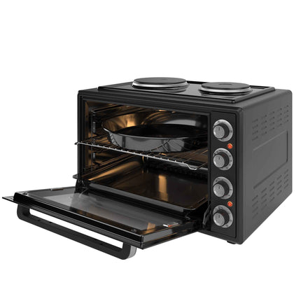 Cuptor electric NobeLTek NLT FSOHP60BK, 60L, 2000W, plite electrice 1500w + 1000w, grill, timer, termostat, sticla dubla, ventilator, iluminare, Negru