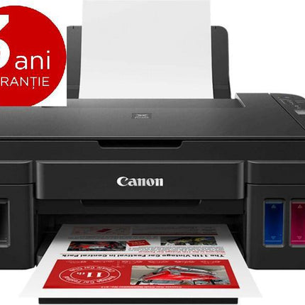 Multifunctional inkjet color CISS Canon G3410, dimensiune A4 (Printare, Copiere, Scanare), viteza 8,8ipm alb-negru, 5ipm color, rezolutie printare 4800x1200 dpi, imprimare fara margini, alimentare hartie 100 coli, scanner CIS rezolutie 600x1200 dpi, copiere multipla 21 copii, copiere fara margini