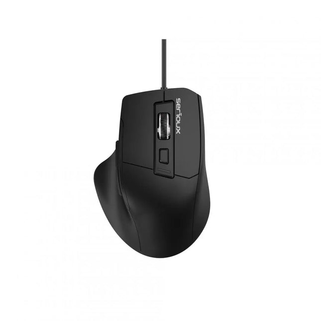 Mouse optic cu fir Serious USB 6D, Culoare neagra, Design ERGO Complet negru cu capac superior din cauciuc, 6 butoane DPI: 1200-1800-2400-3600DPI, Cablu PVC negru de 1,5 m, aaaaawAmbalaj OEM Ã®n cutie de culori