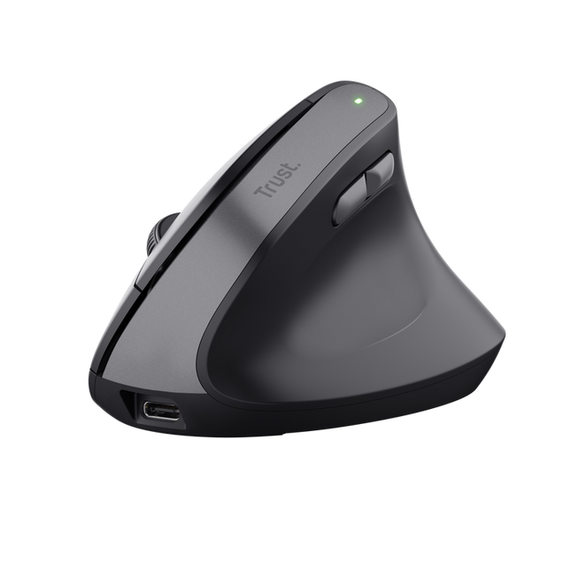 Mouse ergonomic fara fir Trust Bayo II, rezolutie maxima 2400 DPI, 6 butoane, interfata USB-C, 2.4GHz, negru